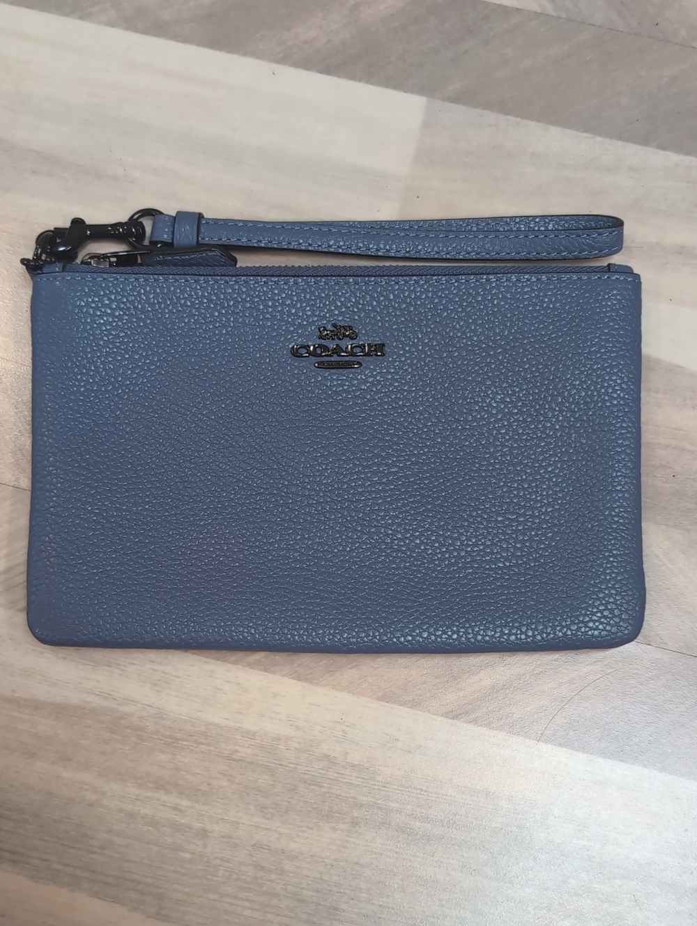 Coach Pebbled Leather Wristlet in Slate Blue